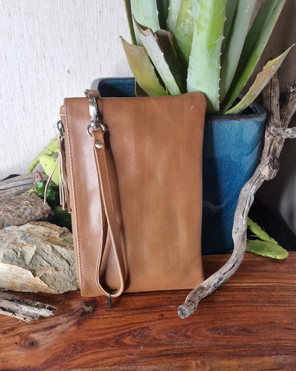 Morijorca Embossed Brown Leather Semi-Circle Mandala Clutch