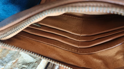 Morijorca Embossed Brown Leather Semi-Circle Mandala Clutch