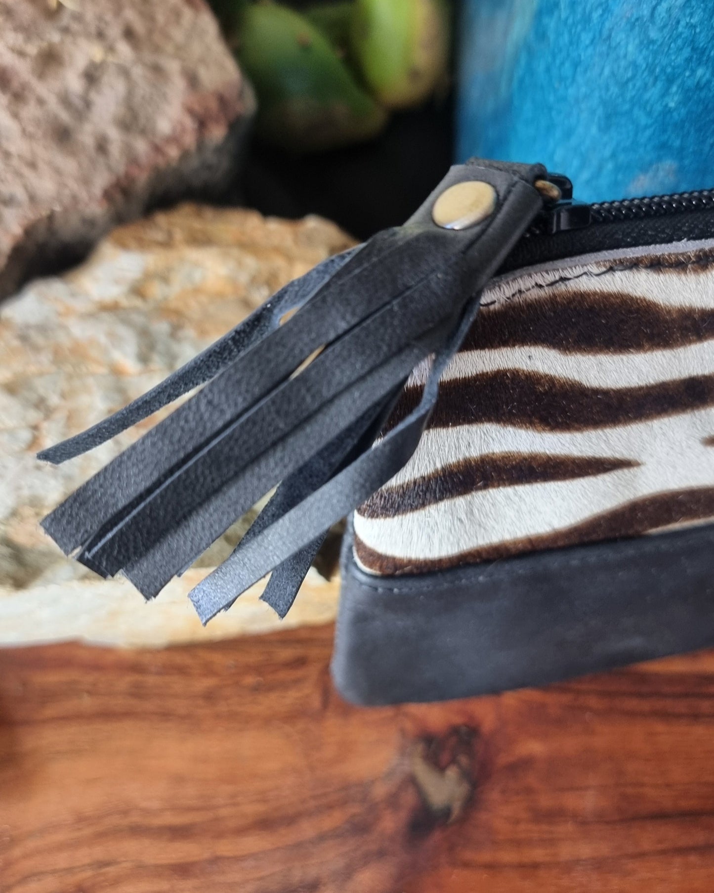 Morijorca Zebra Stripe Black Leather Clutch