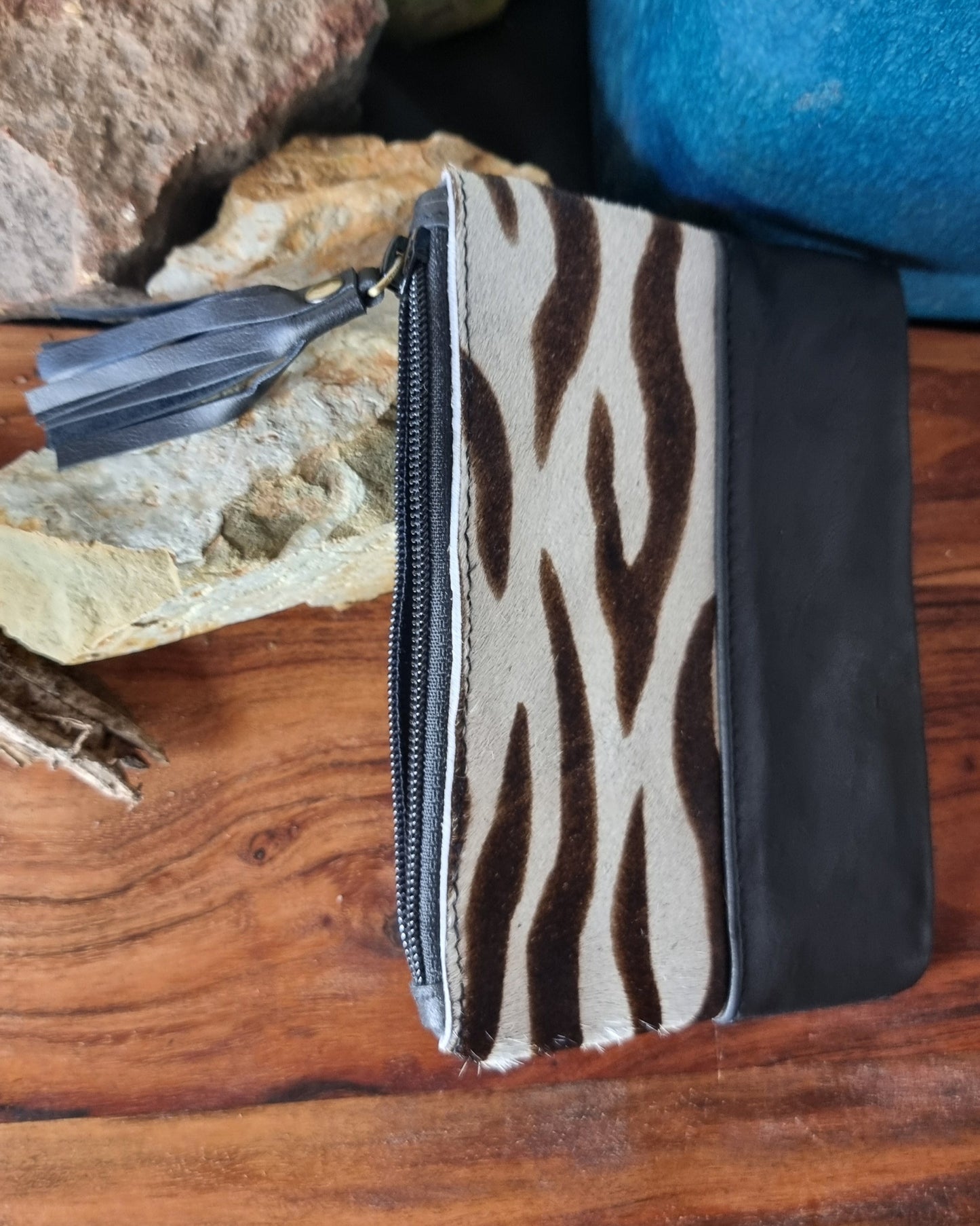 Morijorca Zebra Stripe Black Leather Clutch