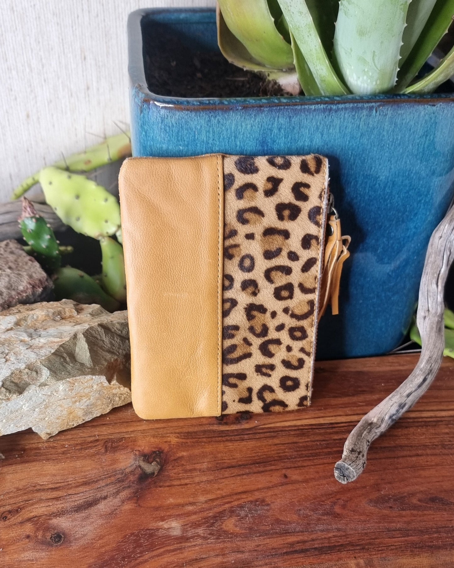 Morijorca Leopard Print Light Brown Leather Clutch