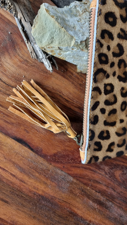 Morijorca Leopard Print Light Brown Leather Clutch