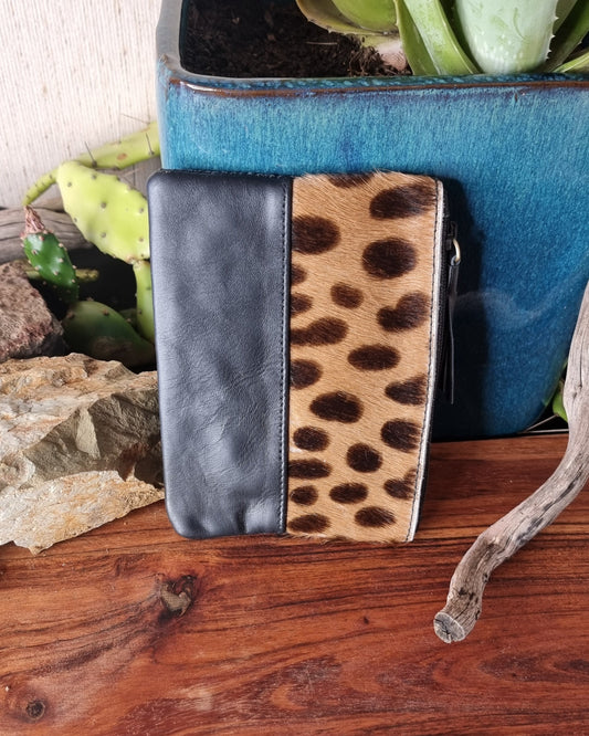 Morijorca Black Leather & Leopard Hide Clutch