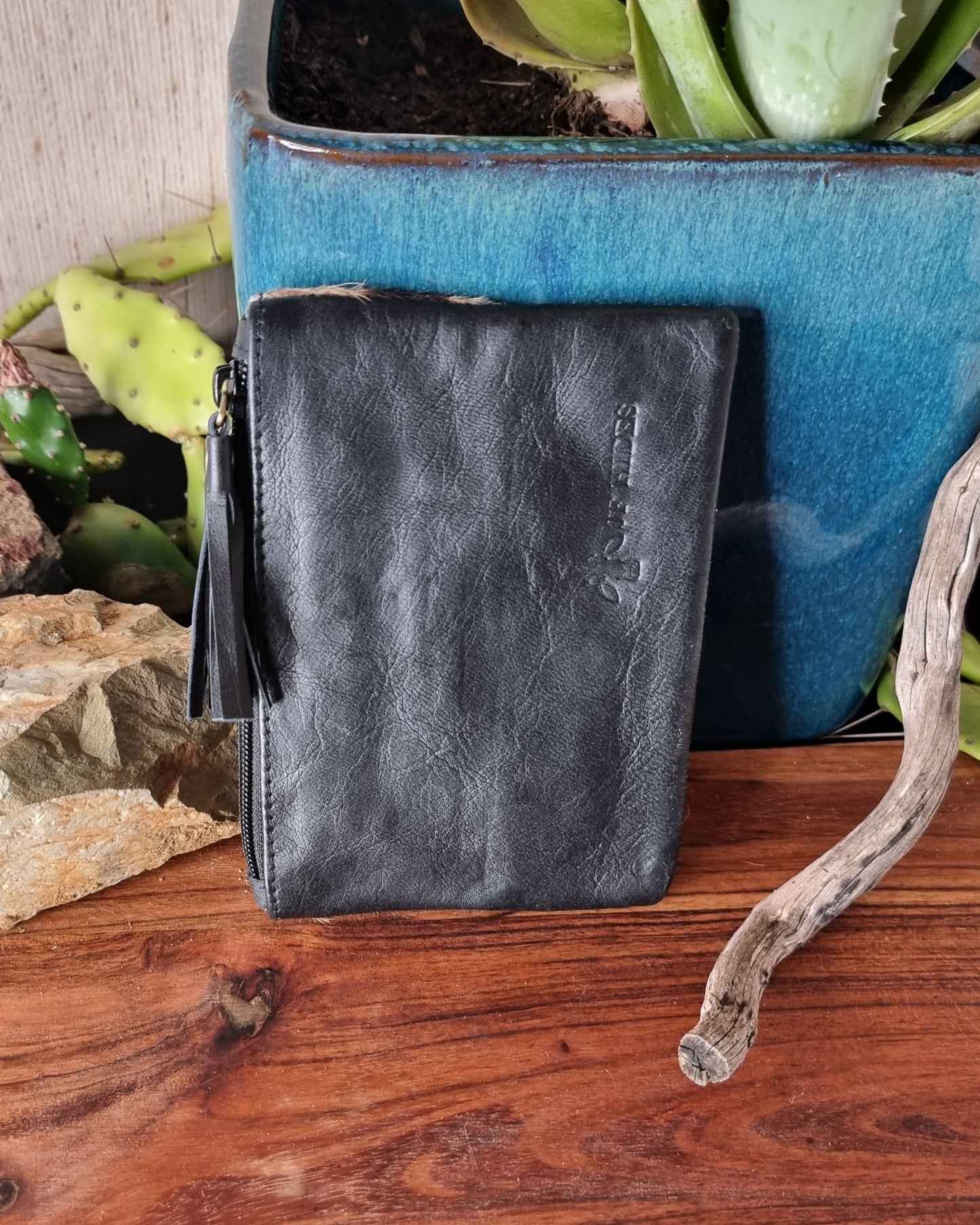 Morijorca Black Leather & Leopard Hide Clutch