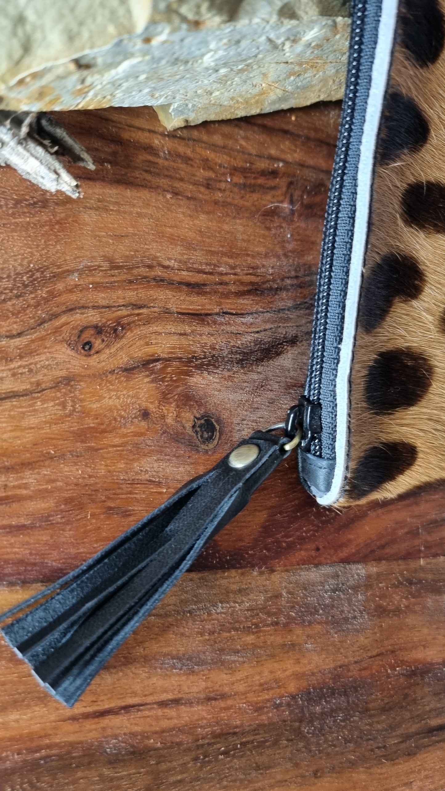 Morijorca Black Leather & Leopard Hide Clutch