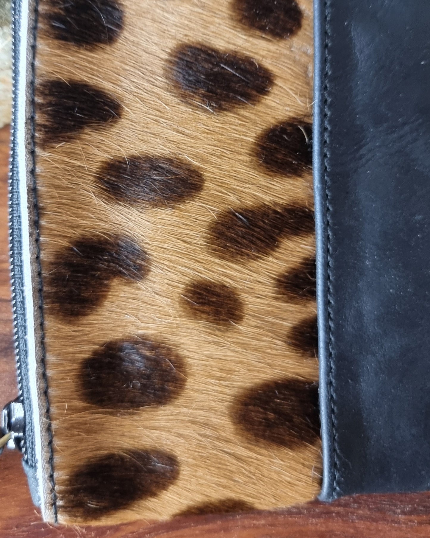 Morijorca Black Leather & Leopard Hide Clutch