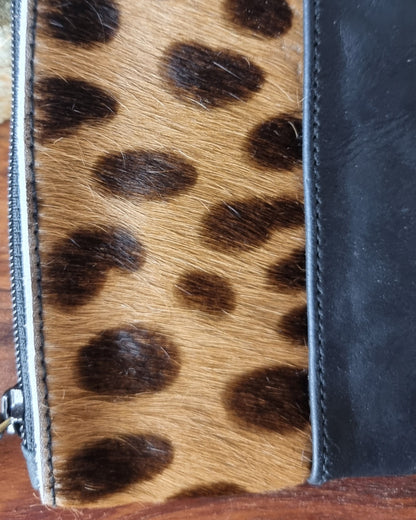 Morijorca Black Leather & Leopard Hide Clutch