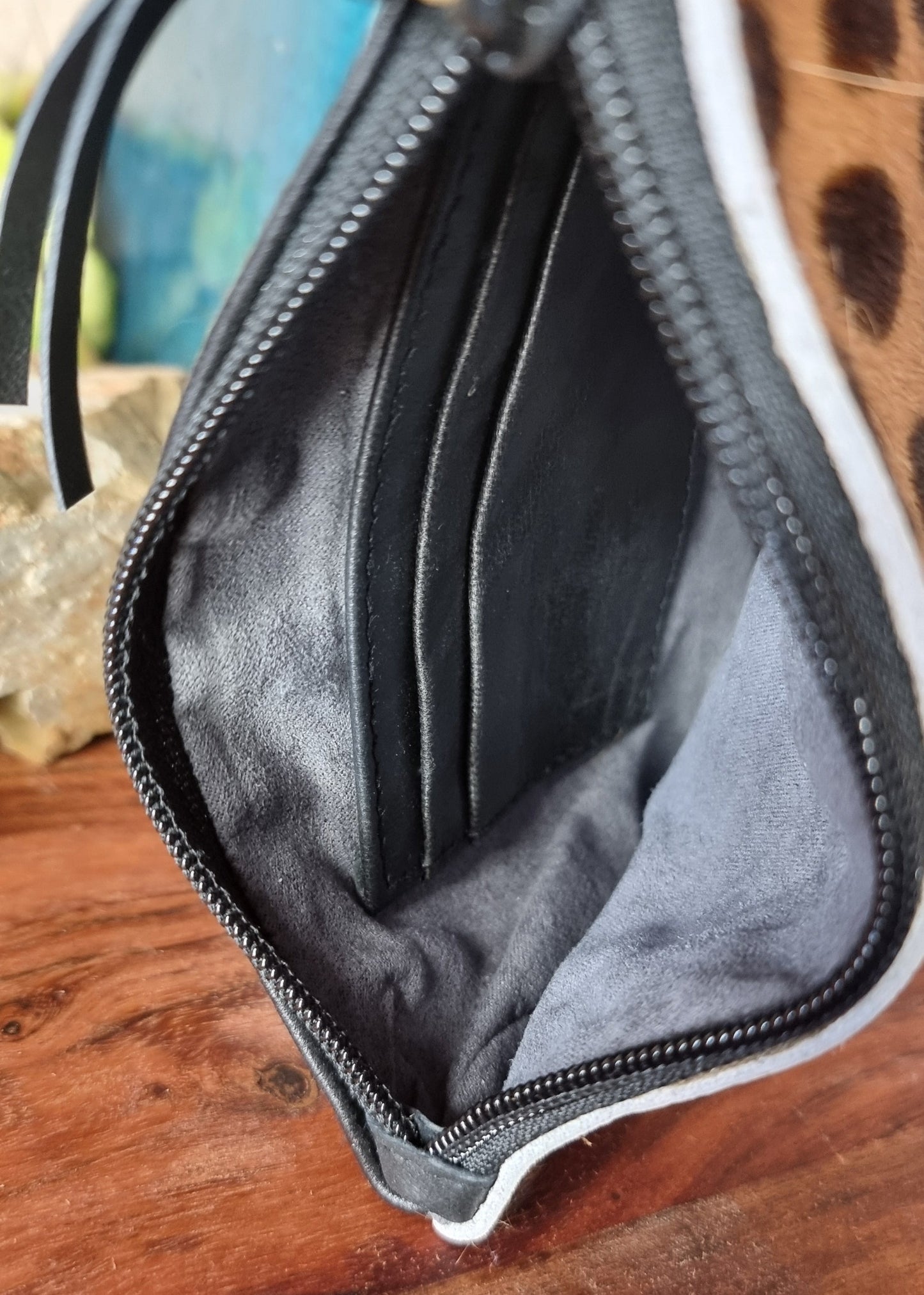 Morijorca Black Leather & Leopard Hide Clutch