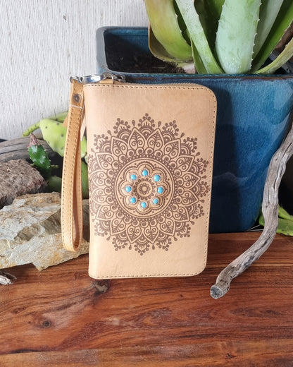 Morijorca Brown Leather Mandala Wallet with Turquoise Accents