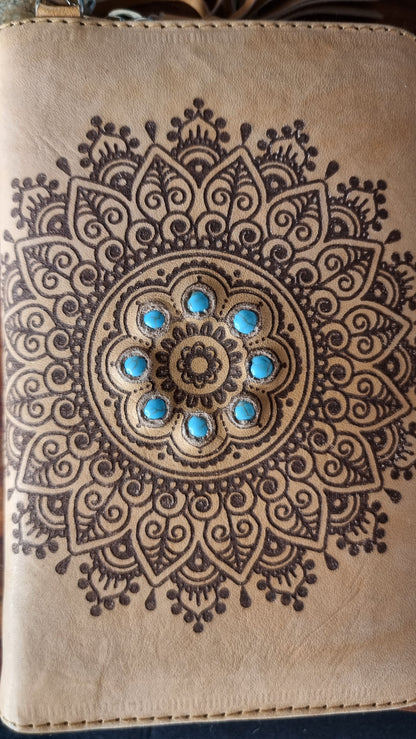 Morijorca Brown Leather Mandala Wallet with Turquoise Accents