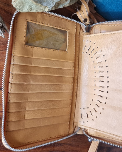 Morijorca Brown Leather Mandala Wallet with Turquoise Accents