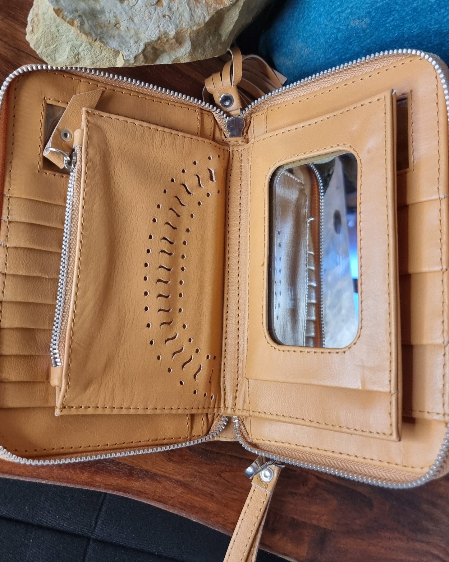 Morijorca Brown Leather Mandala Wallet with Turquoise Accents