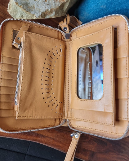 Morijorca Brown Leather Mandala Wallet with Turquoise Accents