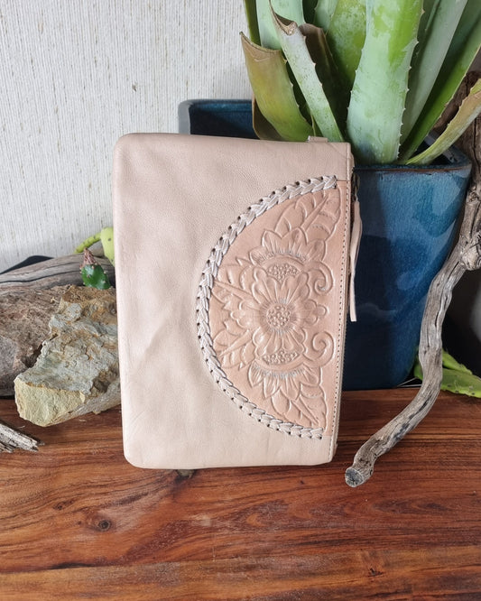 Morijorca Light Brown Embossed Leather Wristlet