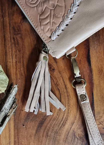 Morijorca Light Brown Embossed Leather Wristlet