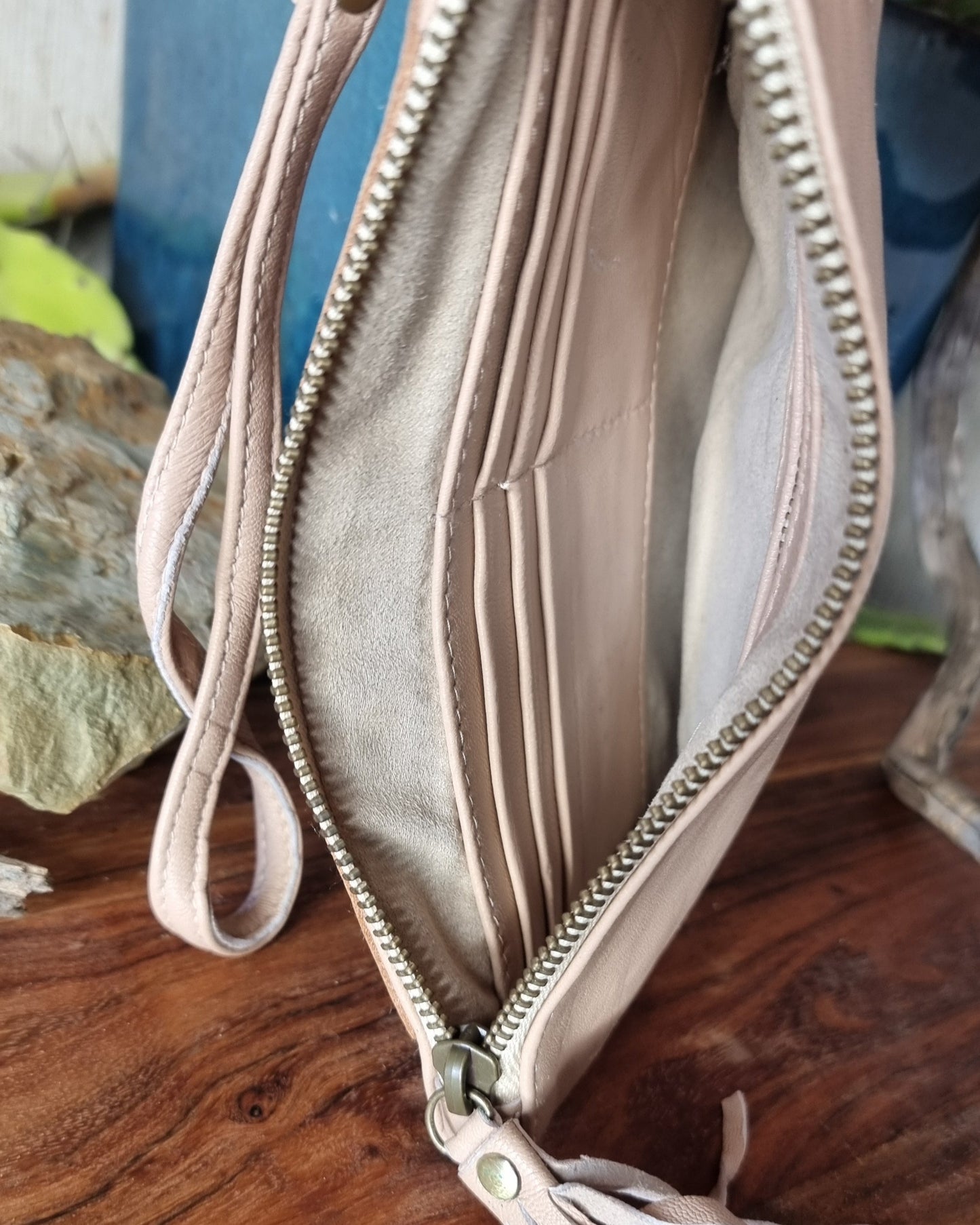 Morijorca Light Brown Embossed Leather Wristlet