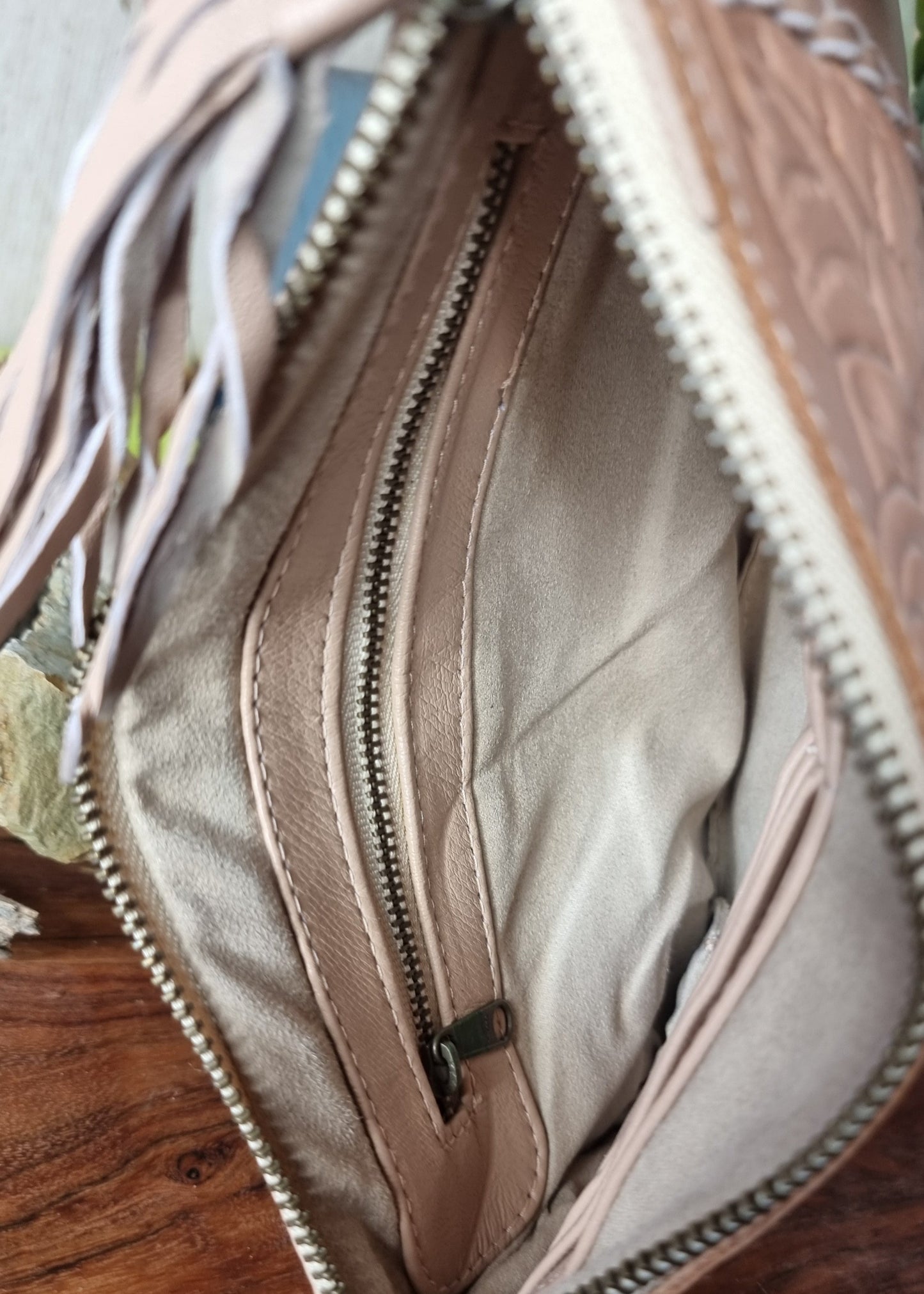 Morijorca Light Brown Embossed Leather Wristlet