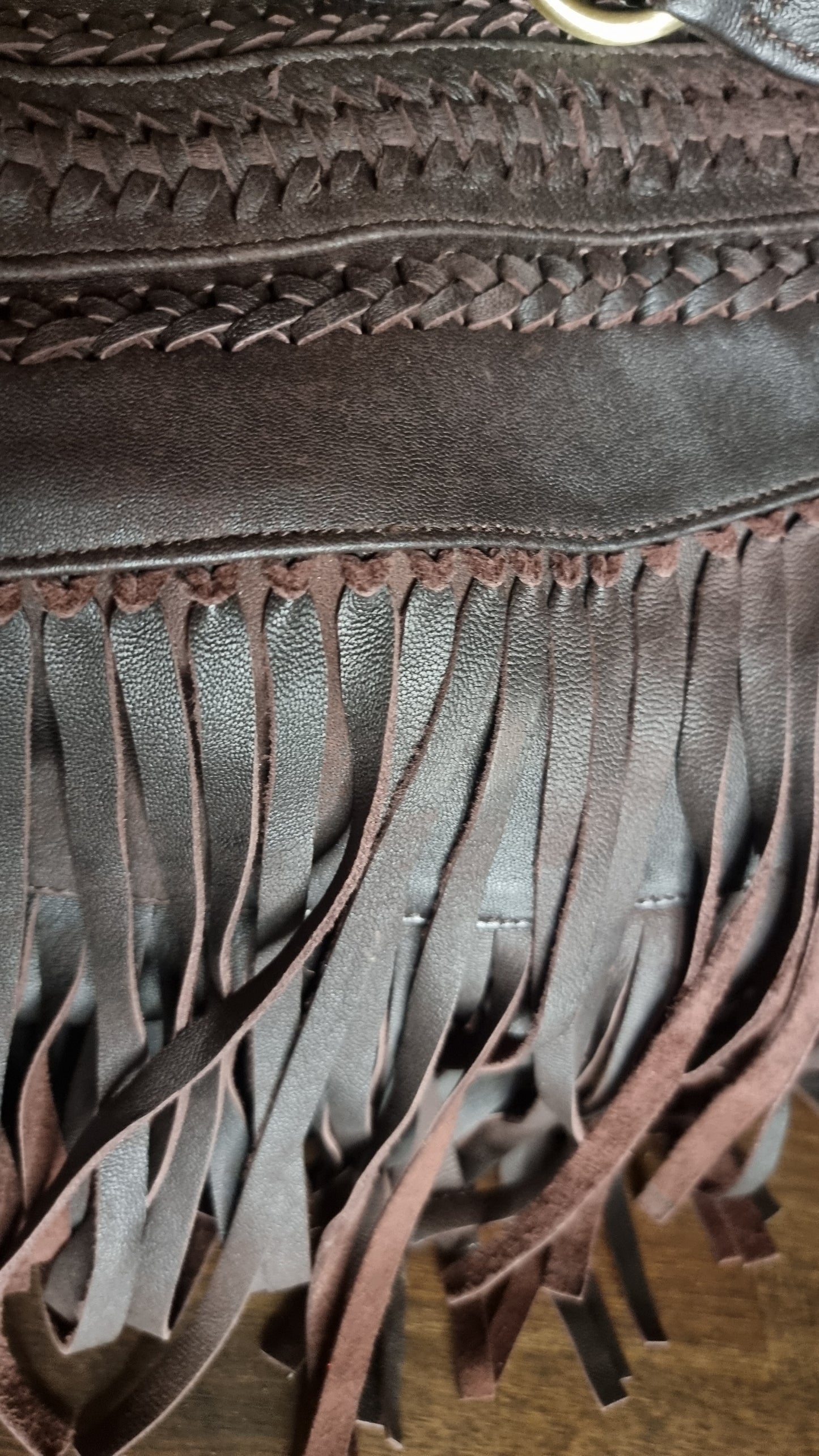 Morijorca Large Dark Brown Leather Bohemian Fringe Shoulder Bag