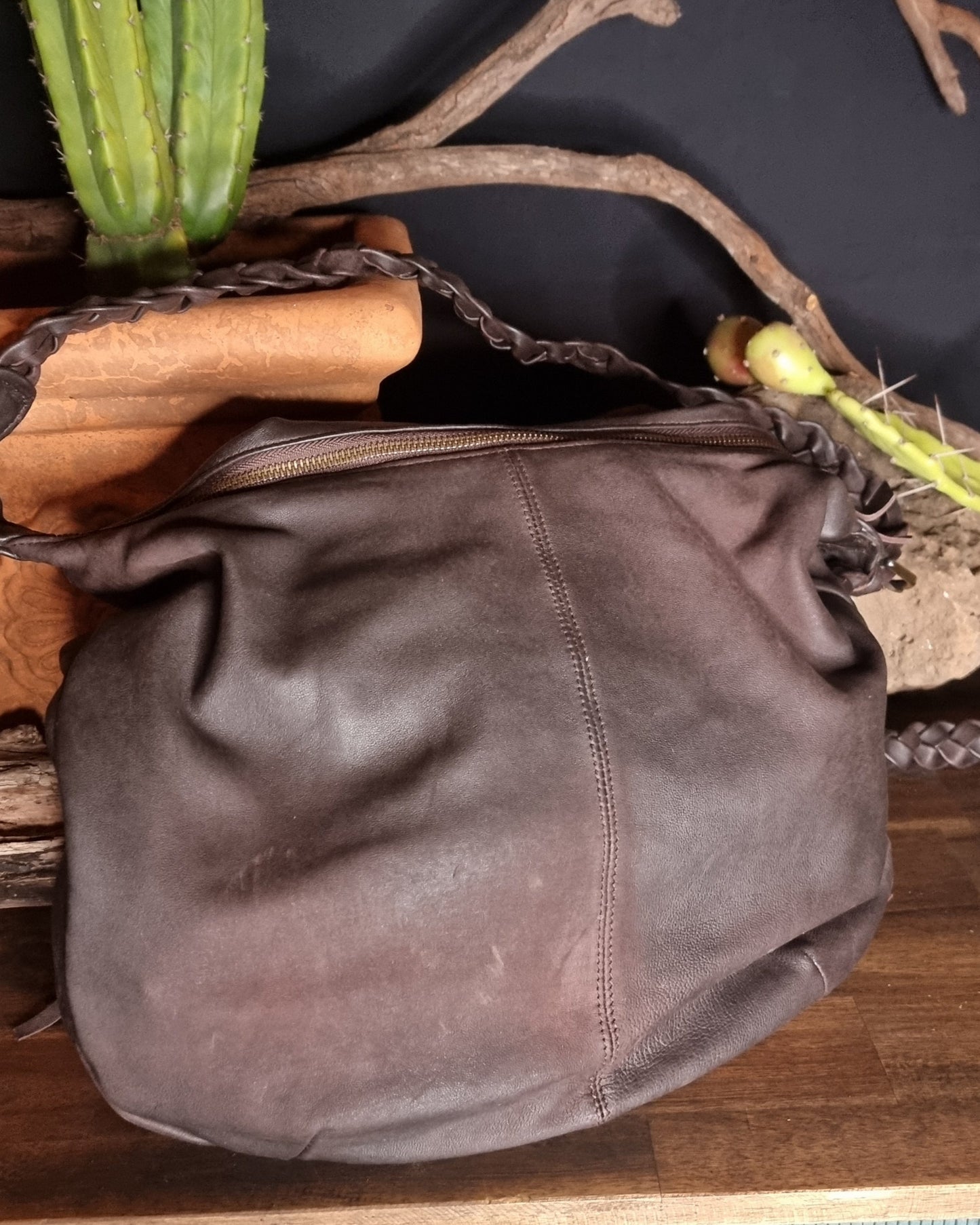 Morijorca Large Dark Brown Leather Bohemian Fringe Shoulder Bag