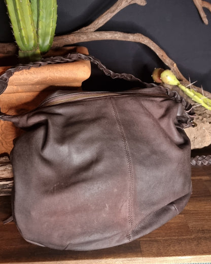 Morijorca Large Dark Brown Leather Bohemian Fringe Shoulder Bag