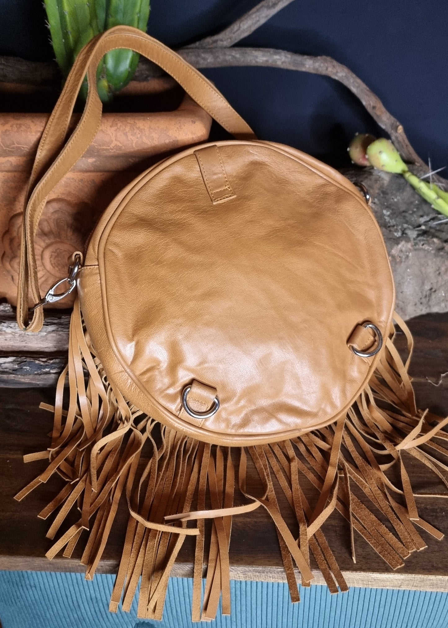 Morijorca Light Brown Leather Circle Crossbody Bag