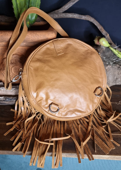 Morijorca Light Brown Leather Circle Crossbody Bag
