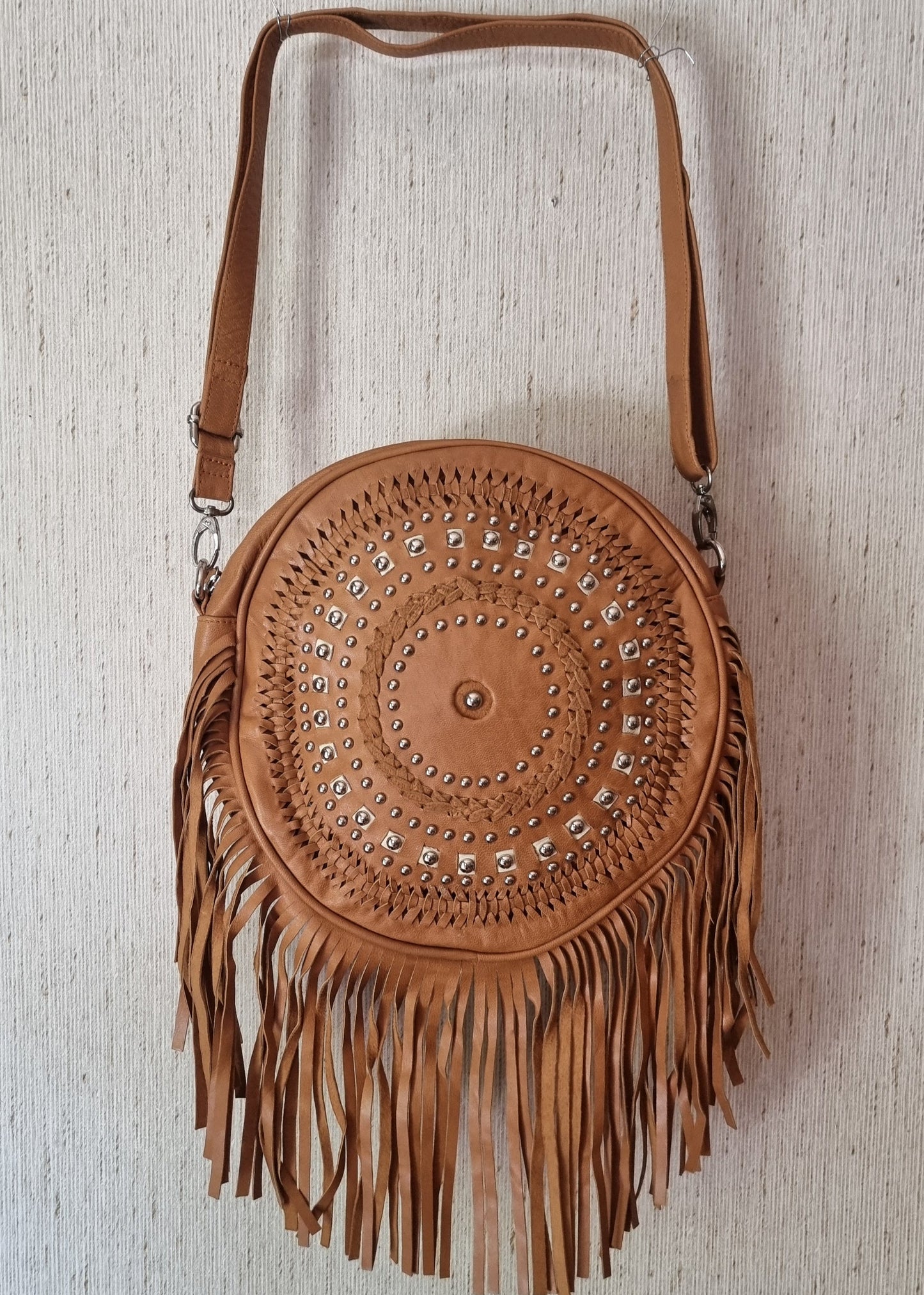 Morijorca Light Brown Leather Circle Crossbody Bag