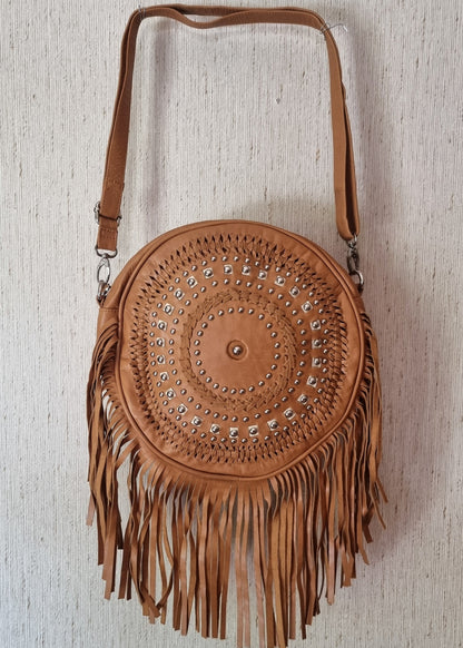 Morijorca Light Brown Leather Circle Crossbody Bag