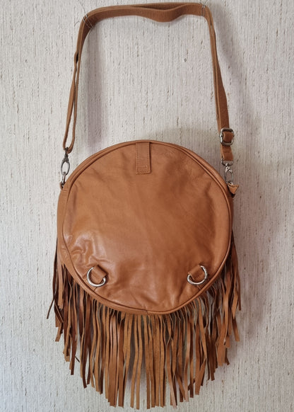 Morijorca Light Brown Leather Circle Crossbody Bag