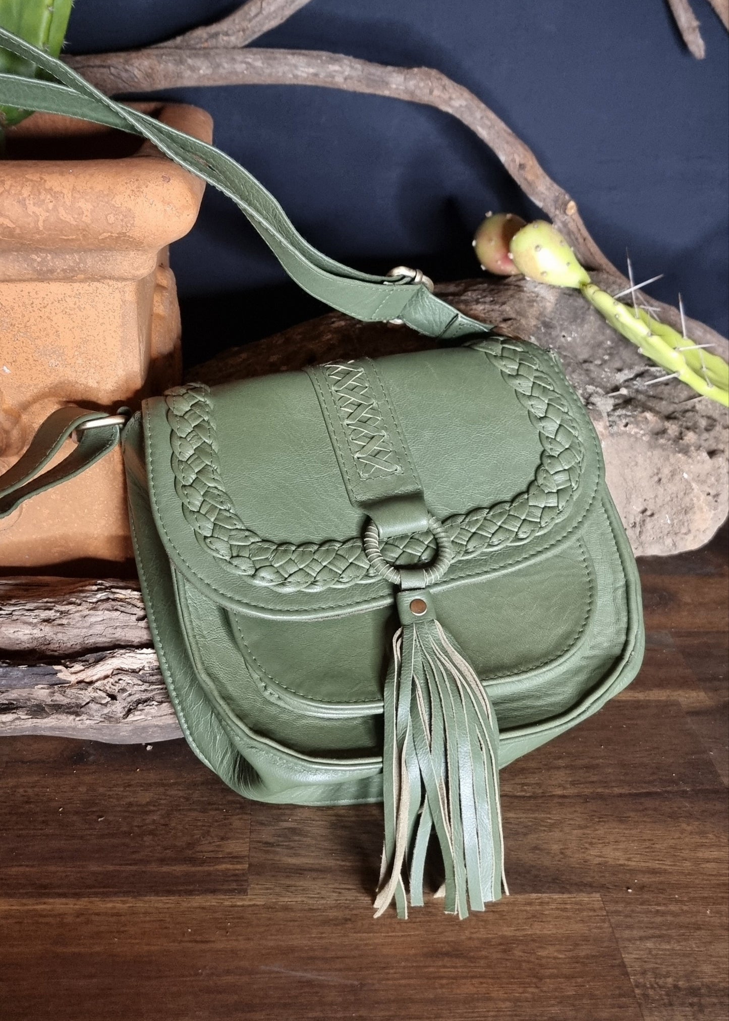 Morijorca Handcrafted Sage Green Leather Crossbody Bag