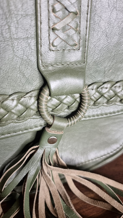 Morijorca Handcrafted Sage Green Leather Crossbody Bag