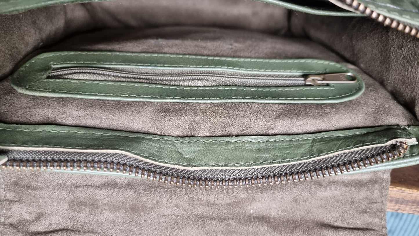 Morijorca Handcrafted Sage Green Leather Crossbody Bag