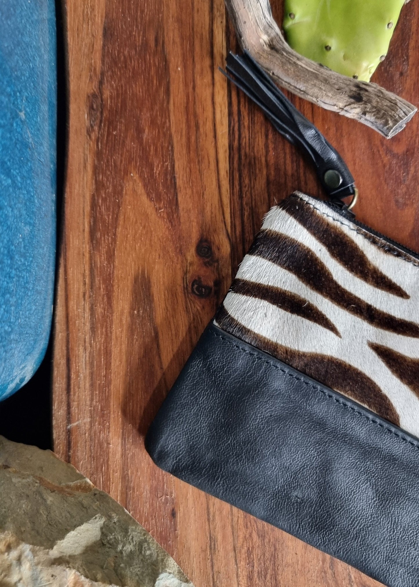 Morijorca Zebra Stripe Black Leather Clutch