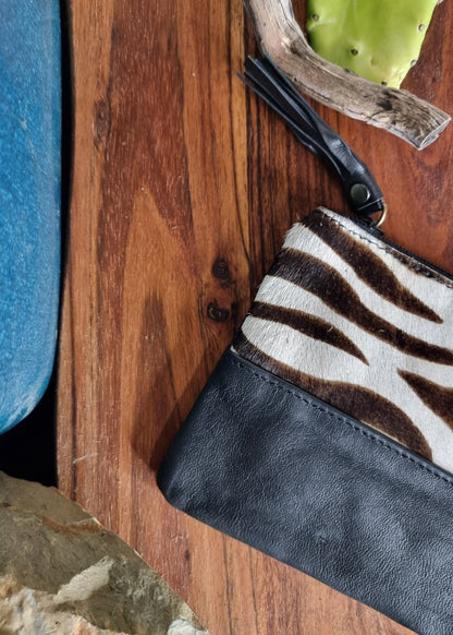 Morijorca Zebra Stripe Black Leather Clutch