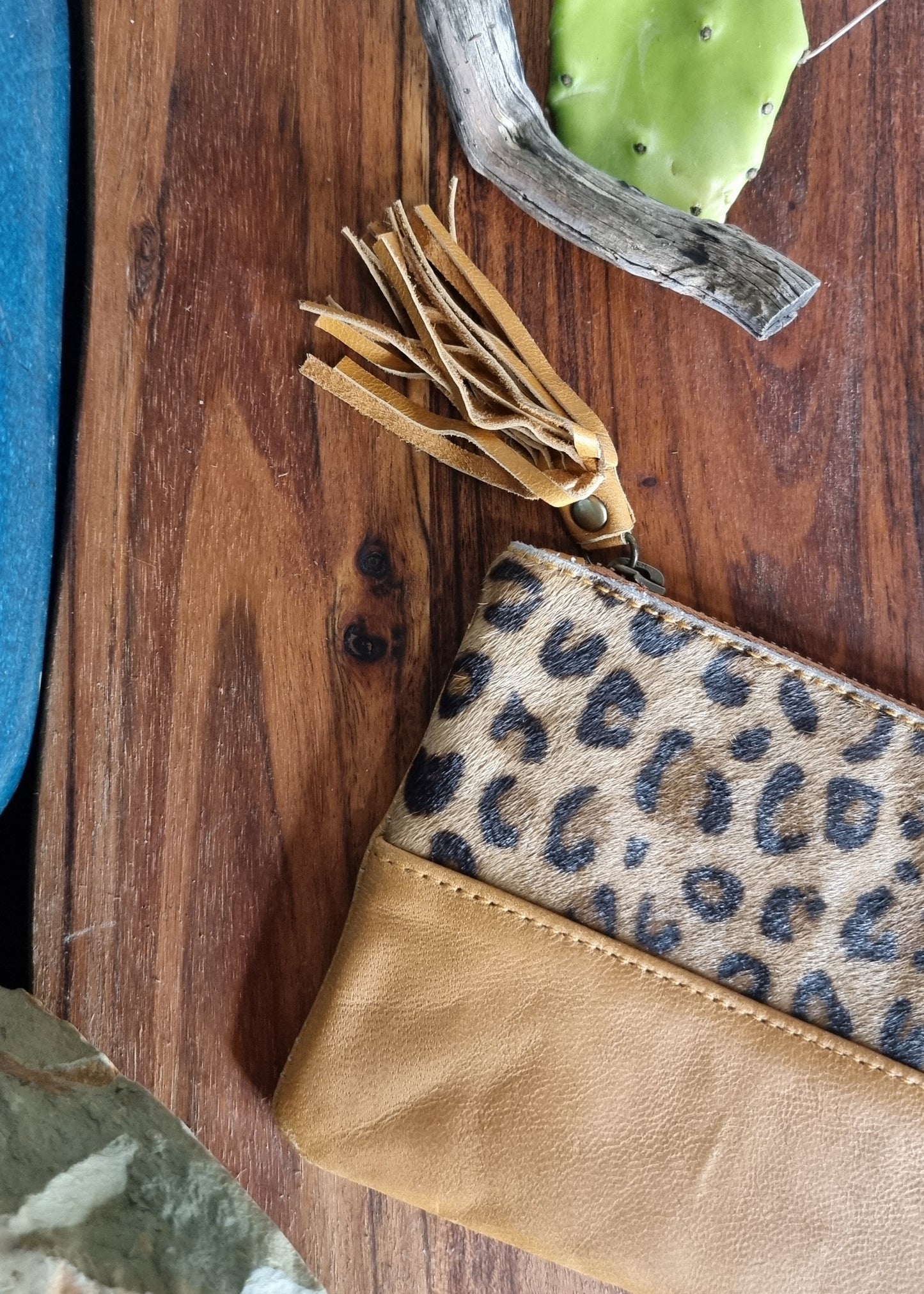 Morijorca Leopard Print Light Brown Leather Clutch