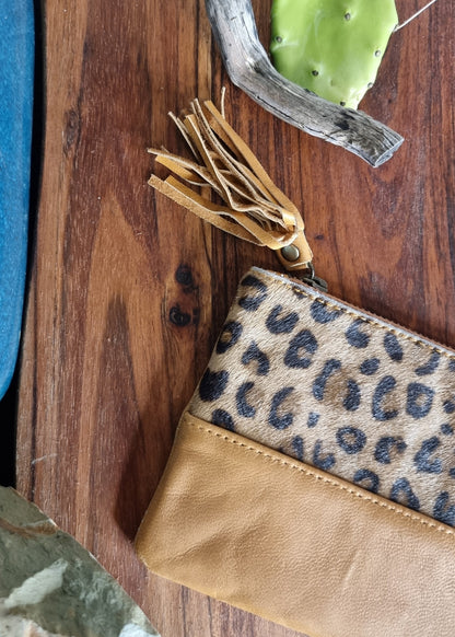 Morijorca Leopard Print Light Brown Leather Clutch