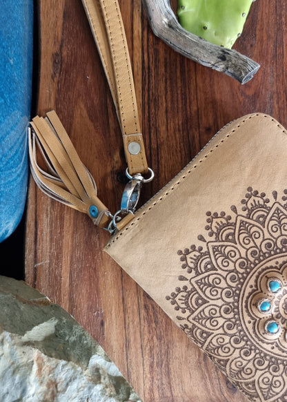 Morijorca Brown Leather Mandala Wallet with Turquoise Accents