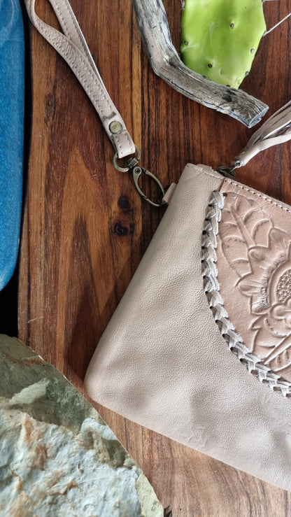 Morijorca Light Brown Embossed Leather Wristlet