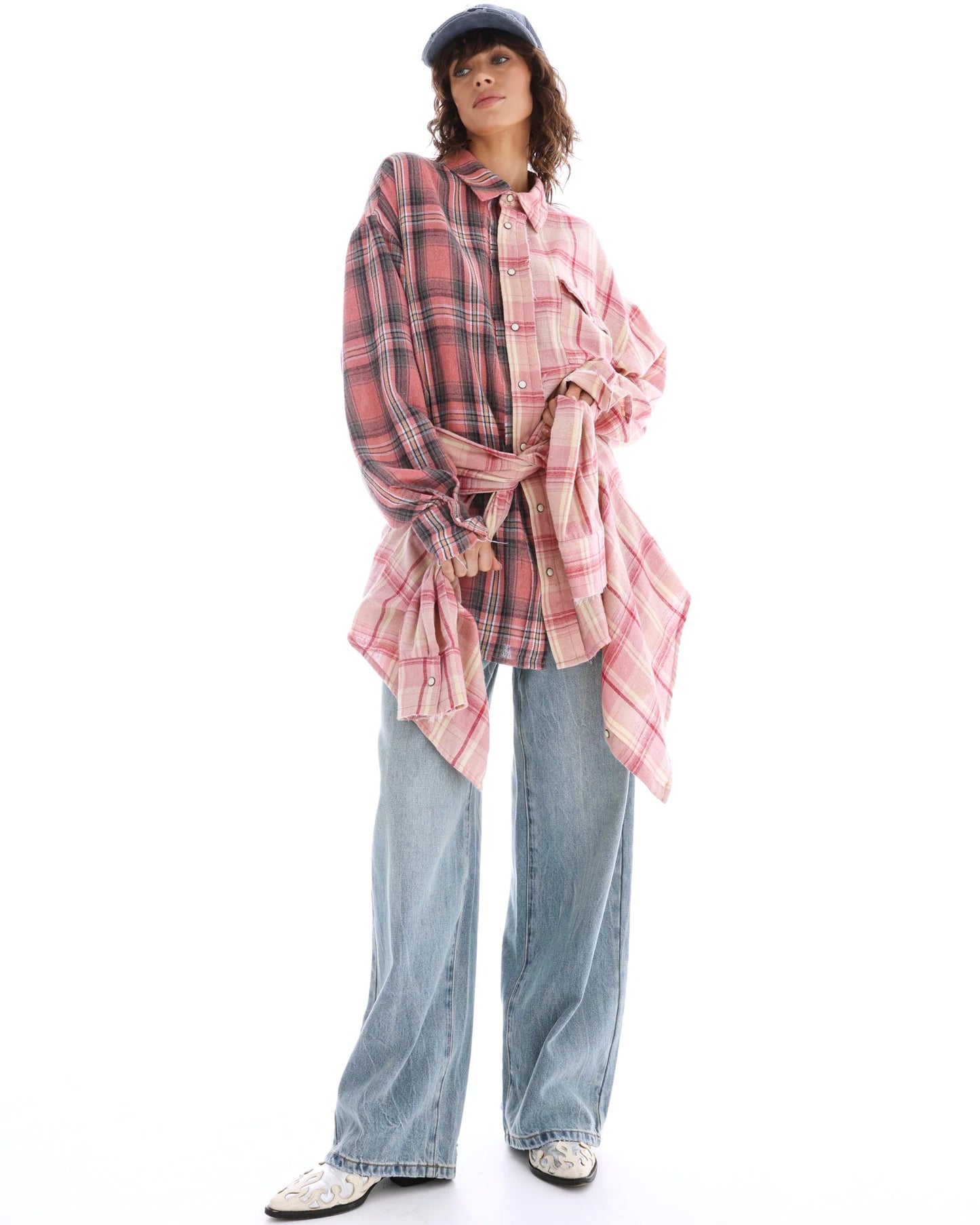 Tied Up Pre Styled Flannel Shirt Dress