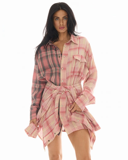 Tied Up Pre Styled Flannel Shirt Dress