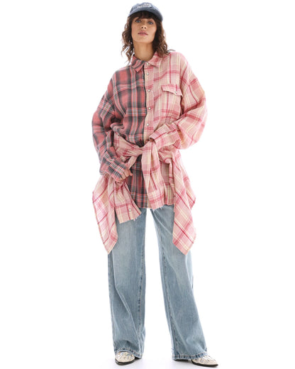 Tied Up Pre Styled Flannel Shirt Dress