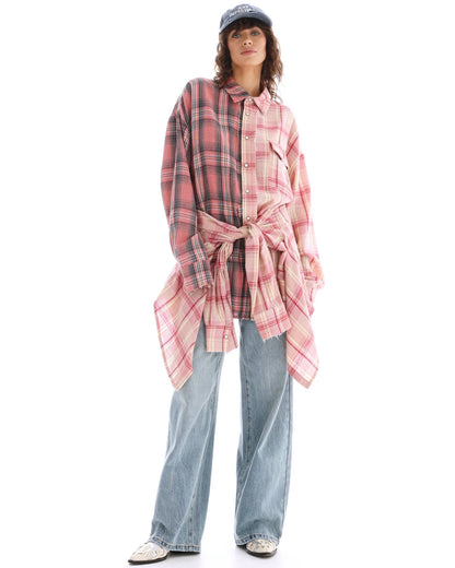 Tied Up Pre Styled Flannel Shirt Dress