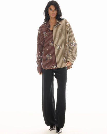 Embellished Half N Half Stripe Shirt