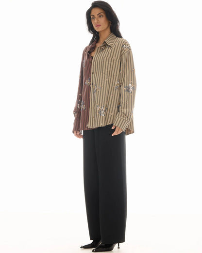Embellished Half N Half Stripe Shirt