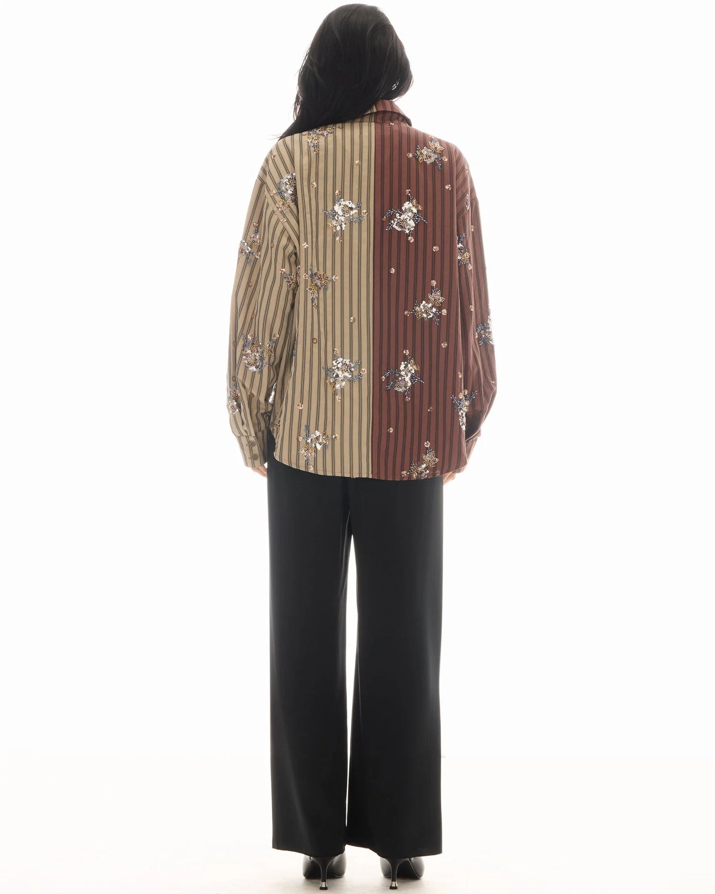 Embellished Half N Half Stripe Shirt