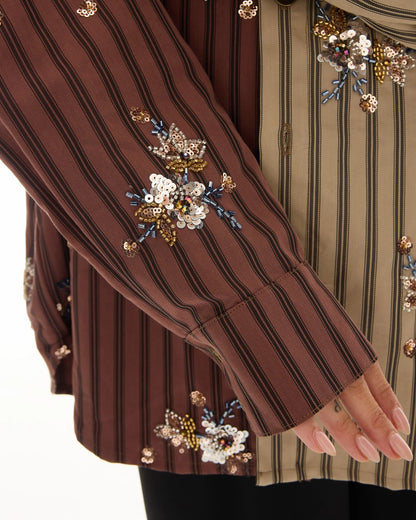 Embellished Half N Half Stripe Shirt