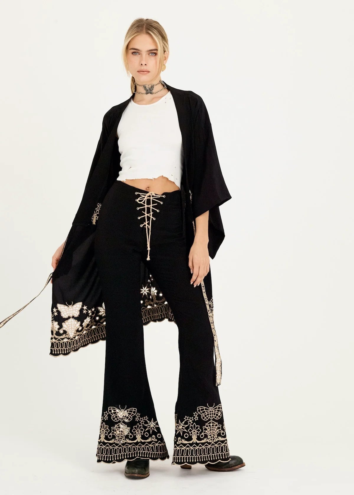 KATLA KIMONO DRESS - BLACK